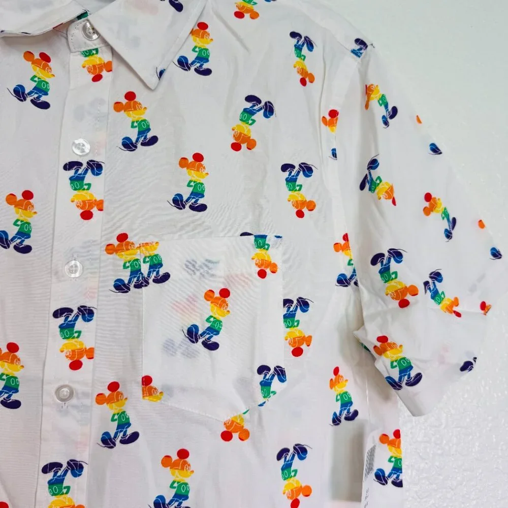Mickey Mouse Shirt Mens Small Rainbow Pride Button Up Disney Parks World NEW S - Picture 5 of 9